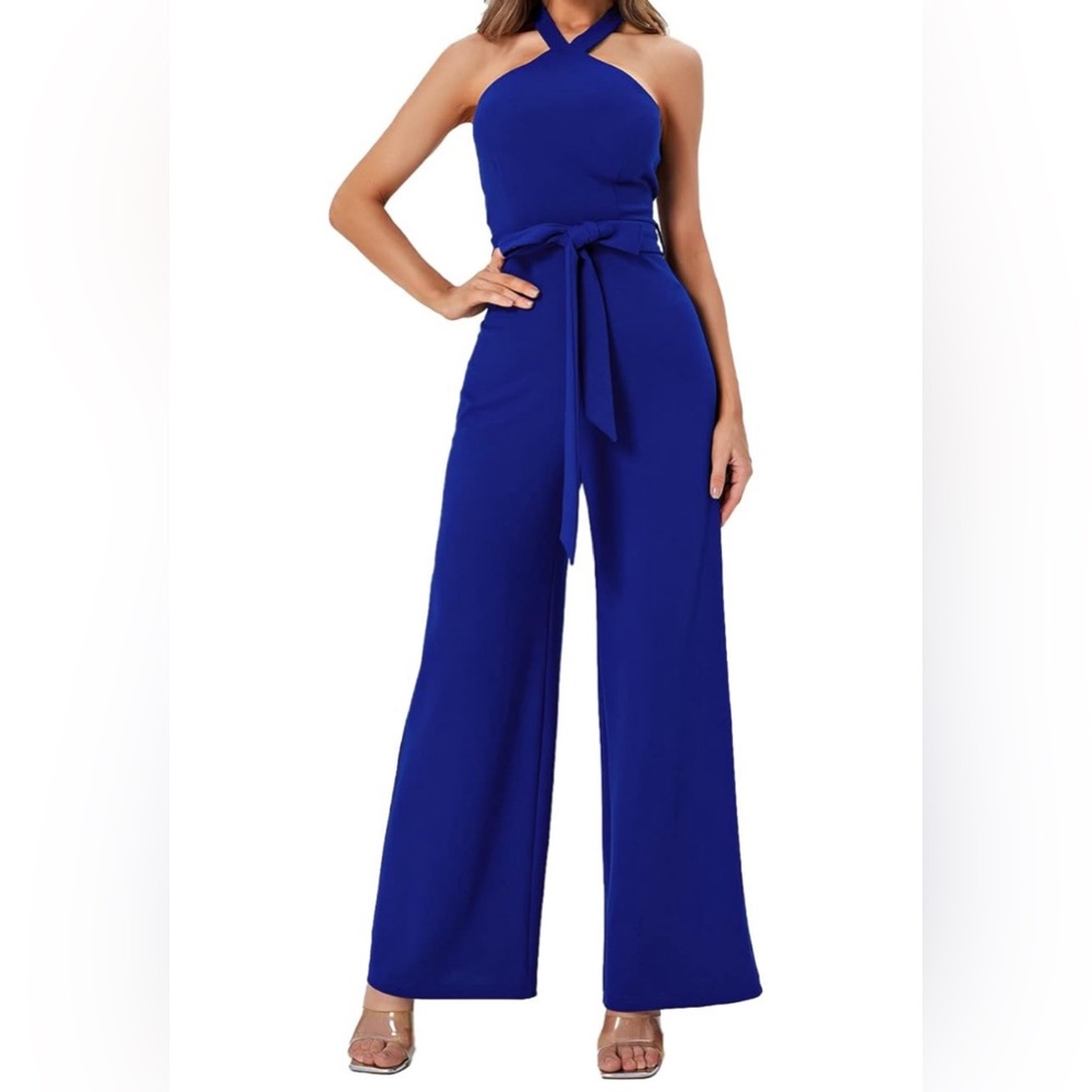 Blue Halter Dressy Jumpsuit